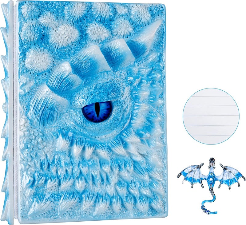 LZlightactor 3D Dragon Eye Embossed Journal,Resin Engraving Notebook,Dnd notebook for Dragon Lovers ，Blank Paper,Hardcover Travel Notepad for Writing,Sketchbook,Collection,Gift,Decoration A4 and A5 Size (A5-Ice dragon-Lined-Brooch) - Image 1